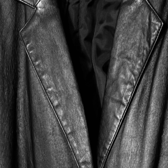 Vintage Women’s G-Ill Leather Trench Coat Jacket Full Length Retro Black Small - Picture 5 of 8